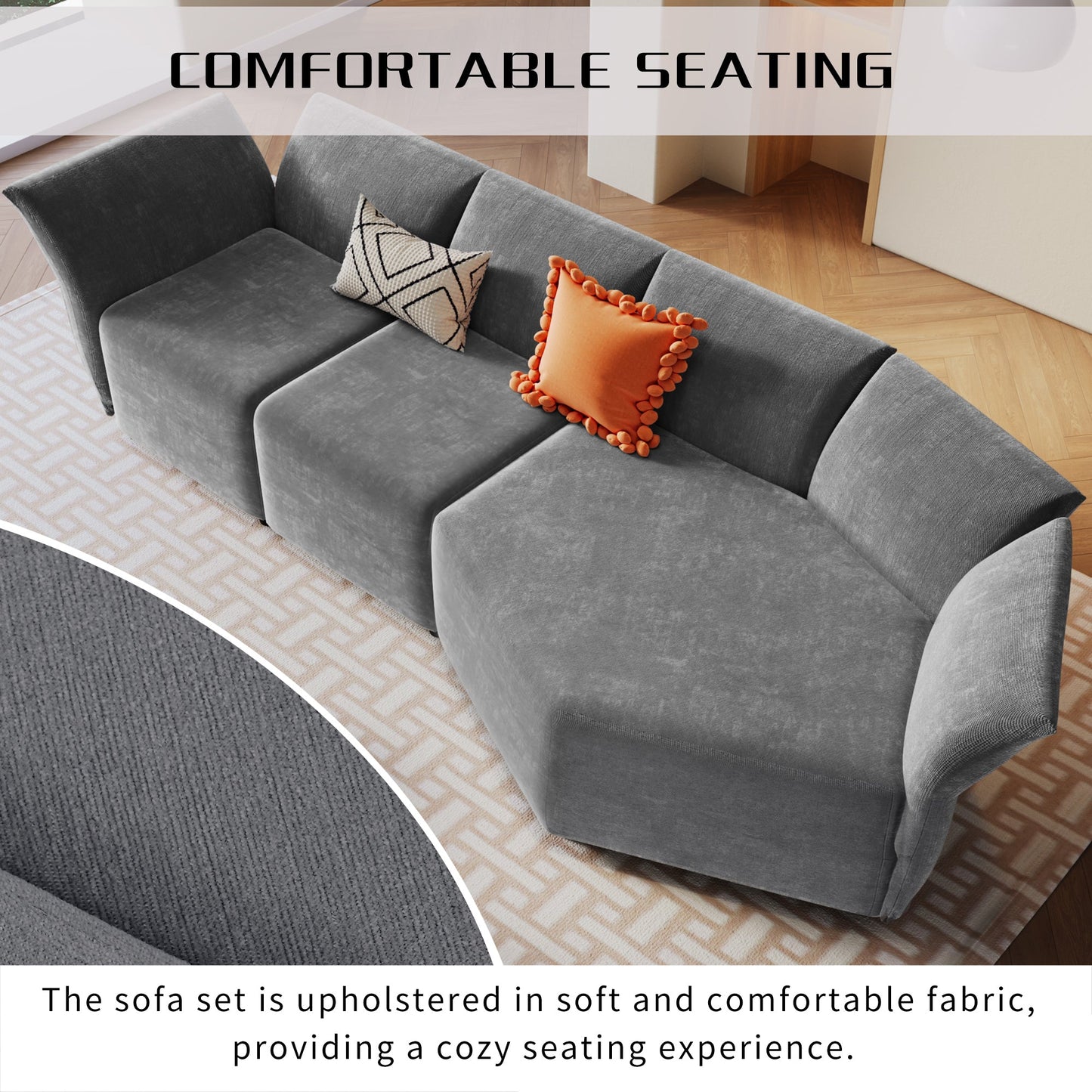 Stylish Sofa Set with Polyester Upholstery with Adjustable Back with