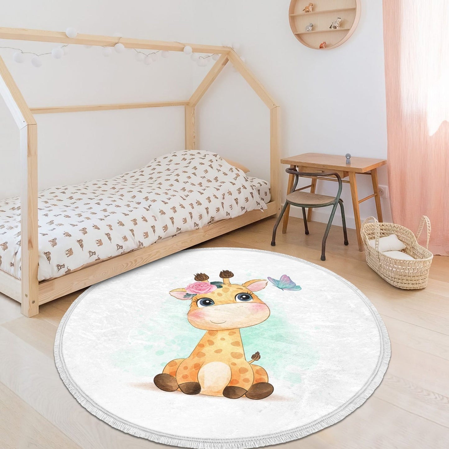 Baby Giraffe Nursery Rug, Kids Room Baby Giraffe Patterned Area Rug,