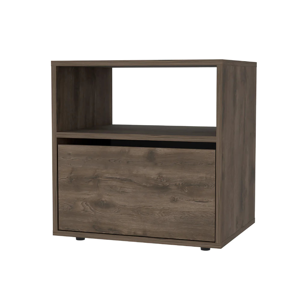 Nightstand Forum, One Open Shelf, One Cabinet, Dark Brown / Black Wengue Finish