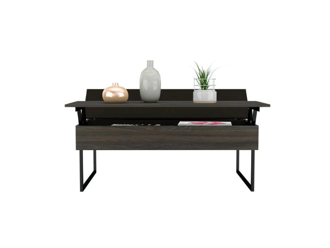 Lift Top Coffee Table Wuzz, Two Legs, Two Shelves, Carbon Espresso / Black Wengue Finish