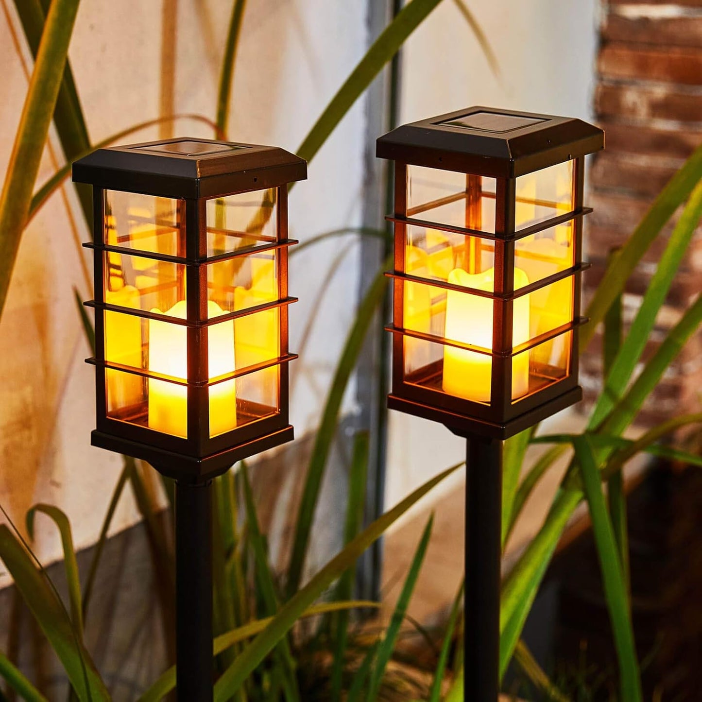 2Pack Garden Solar Lights Outdoor Decorative Solar Candle Lanterns Waterproof Stake Lights Table Lanterns for Backyard, Lawn, Patio, Pathway Decor (Black)