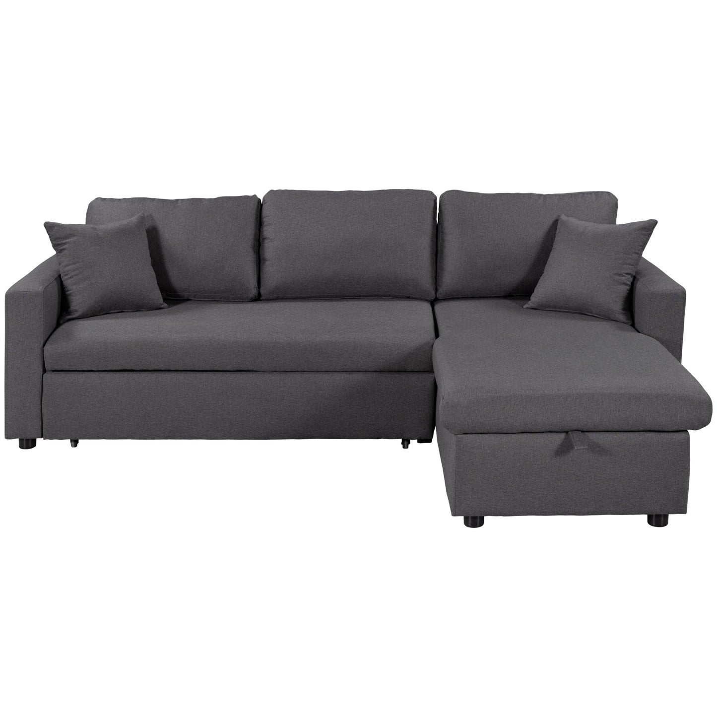 Upholstery  Sleeper Sectional Sofa Grey with Storage Space, 2 Tossing