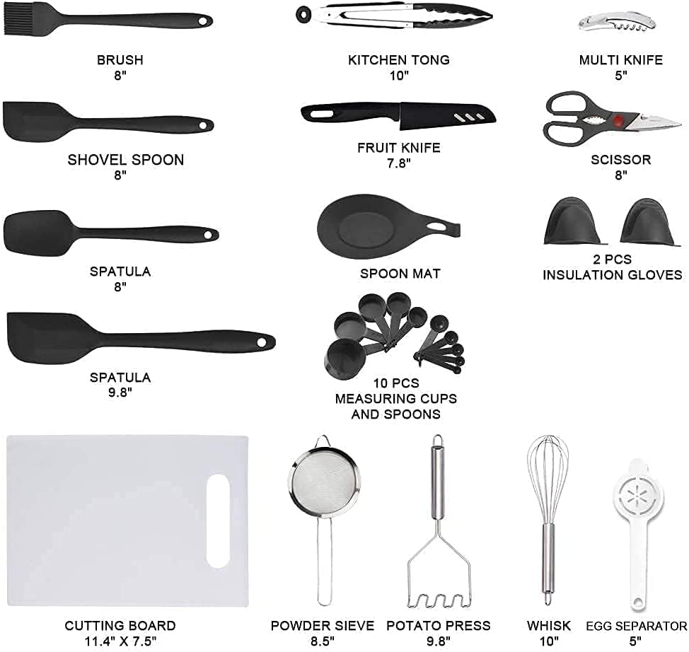 ,Kithcen Utensil Set 42 Cooking Utensils Set Nylon and Stainless Steel Utensils Set Kitchen Tool Set,Baking Set Kitchen Set Spatula Set Kitchen Gadgets Kitchen Tools Kitchen Accessories Black