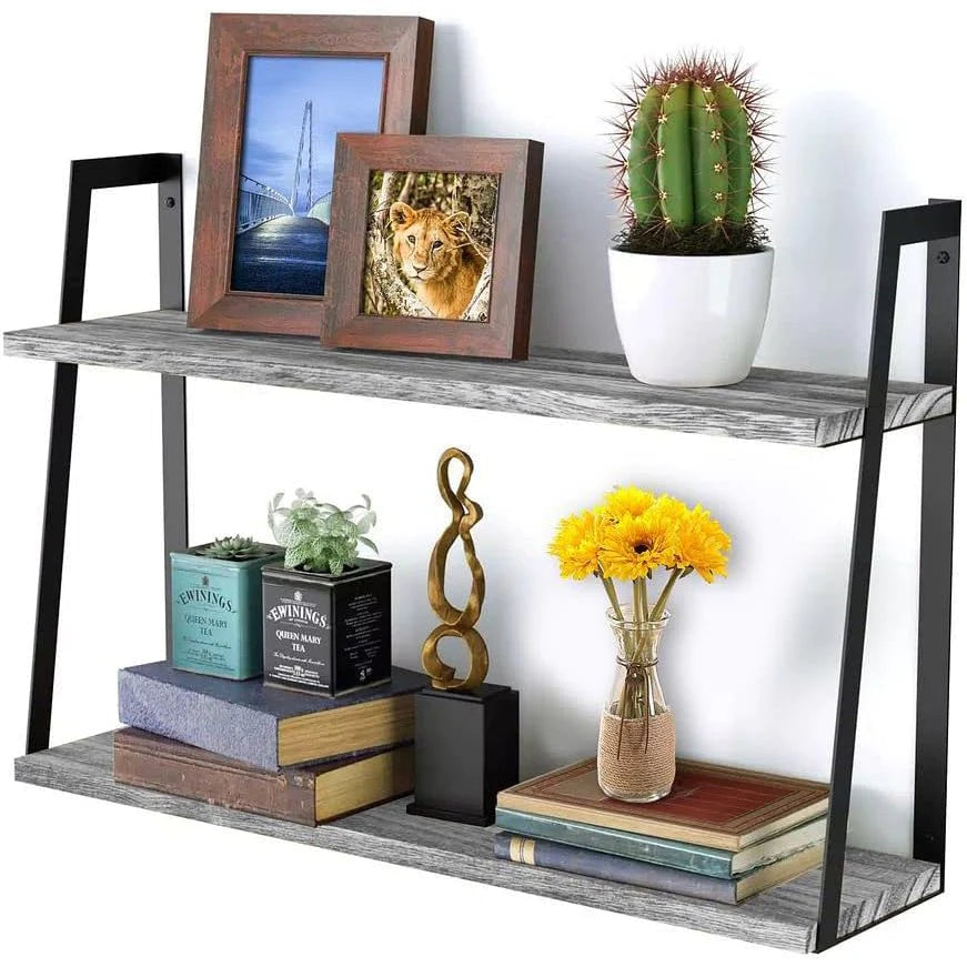 Rustic 2-Tier Floating Shelves for Home Decor and Organization