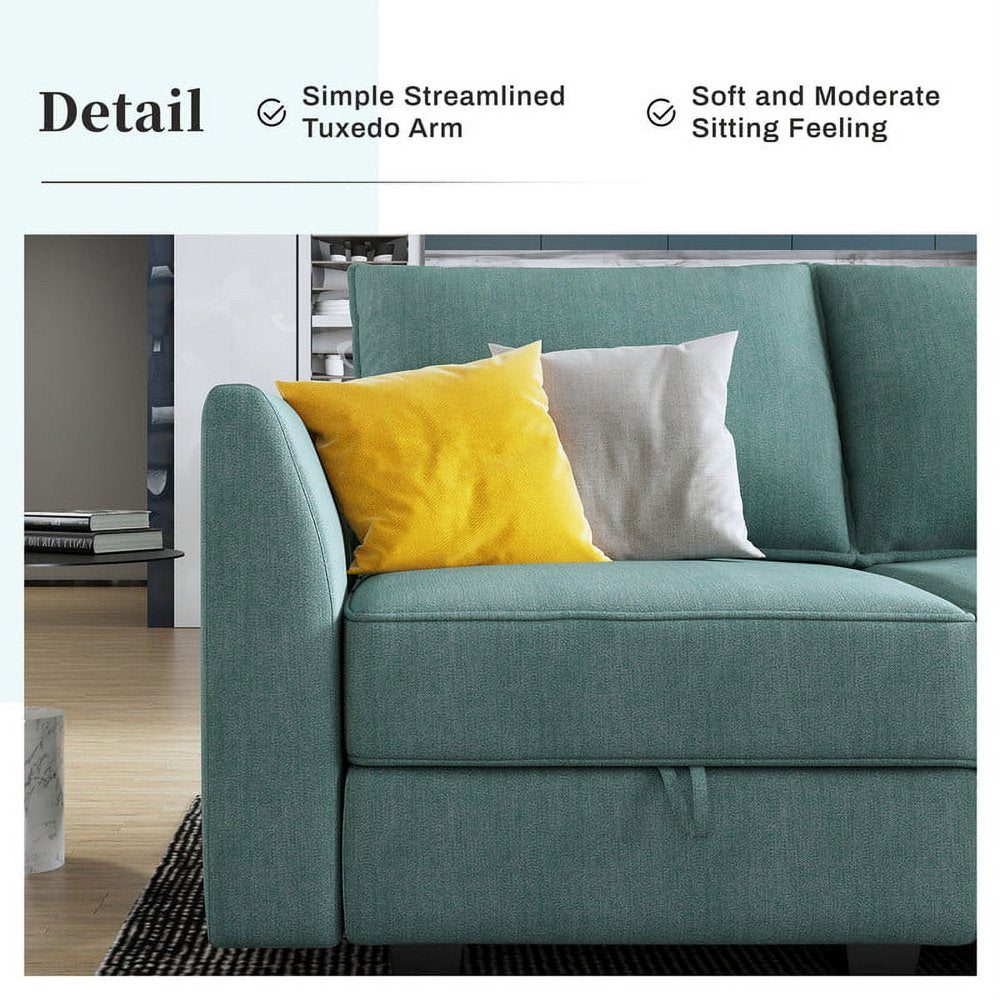 Fabric Sectional Sofa U-Shaped Sofa with Storage for Living Room, Aqua Blue