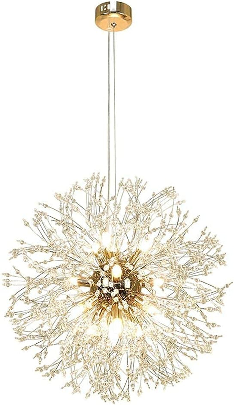 Firework Chandelier,Gold Crystal Chandeliers,12-Lights Sputnik Dandelion Chandelier Pendant Lighting,Ceiling Hanging Light Fixture for Dining Room,Living Room,Bathroom,Bedroom,Kitchen