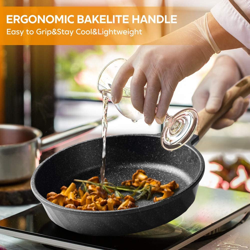 Frying Pans Nonstick, Induction Frying Pan Set Granite Skillet Pans for Cooking Omelette Pan Cookware Set with Heat-Resistant Handle, Christmas Gift for Women (8" &9.5" &11")