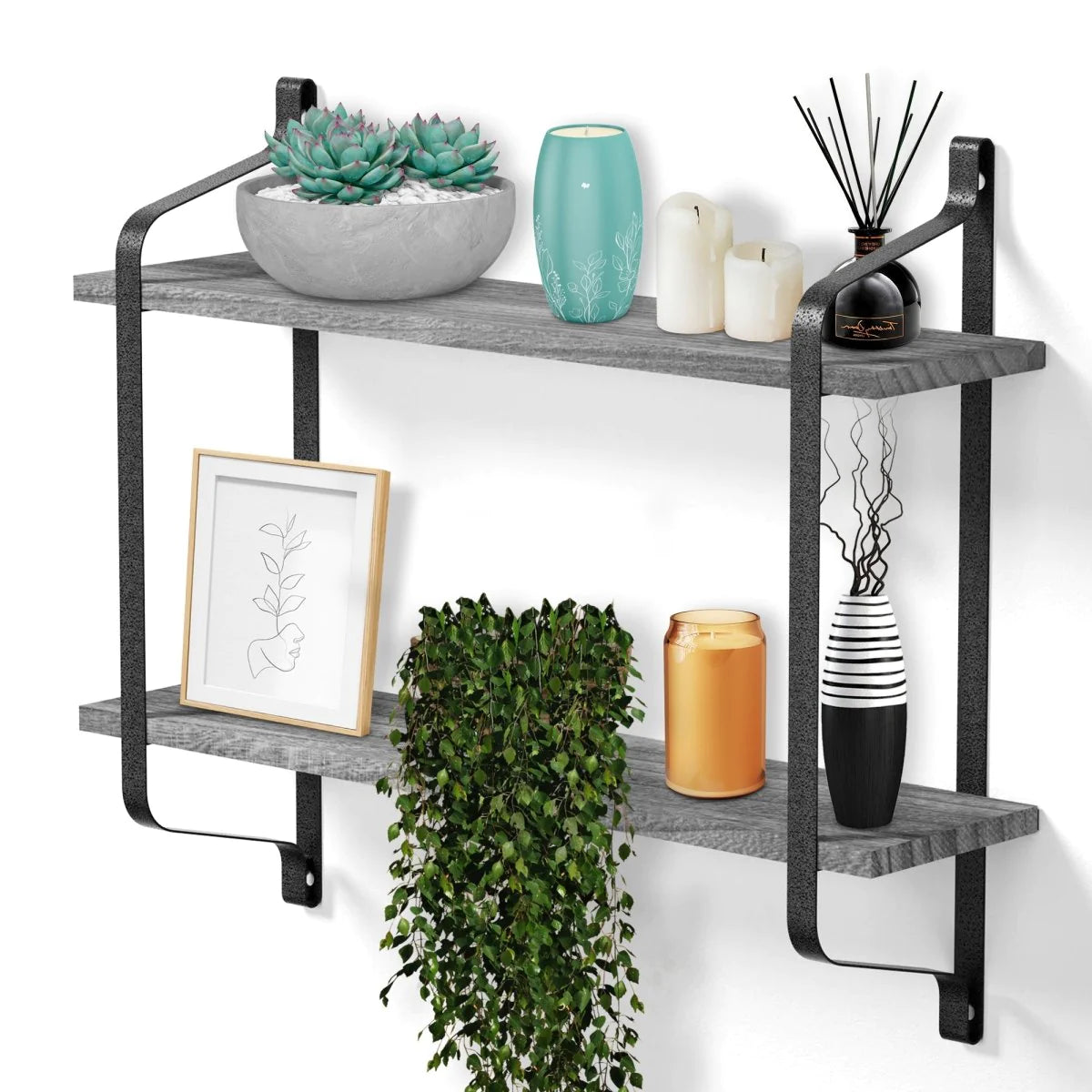 Rustic 2-Tier Floating Shelves for Home Decor and Organization