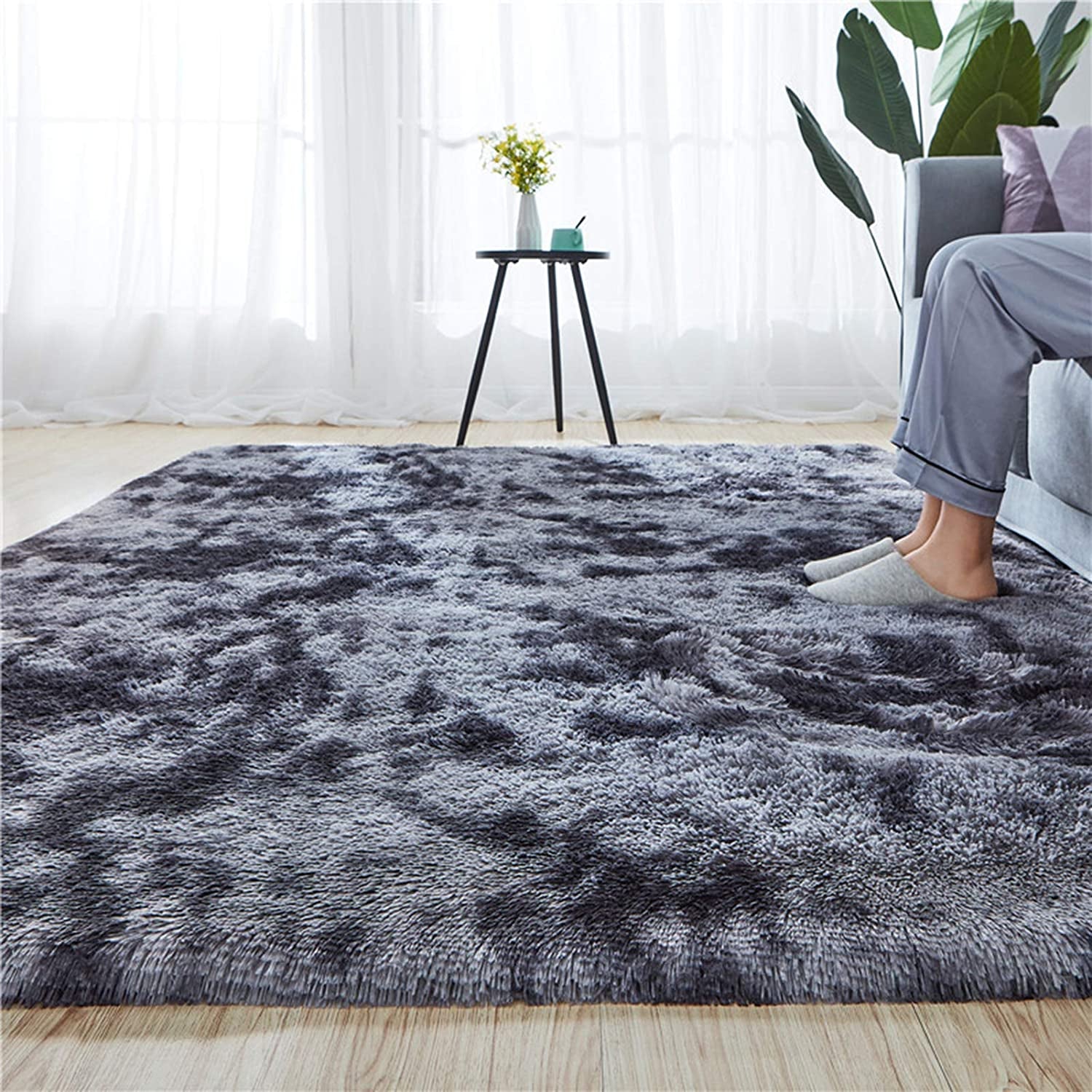 Shag Rug Comfy Bedside Desk Balcony Rug Square Indoor Modern Plush Kids Bedroom Area Rug Dark Grey Non Slip Rug Pads Faux Fur Sheepskin Aesthetic Pet Dog Rug Carpet for Stairs 5X8 Large Rugs