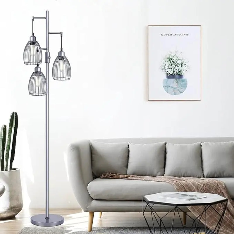 Dimmable Floor Lamp,3X800Lm LED Edison Bulbs Included, Farmhouse Industrial Floor Lamp Standing Tree Lamp with Elegant Teardrop Cage Tall Lamps for Living Room Bedroom Dining Room Floorlamp Modern Lamp Bedside Lamp White Bulb Included Dining Room Ledlight