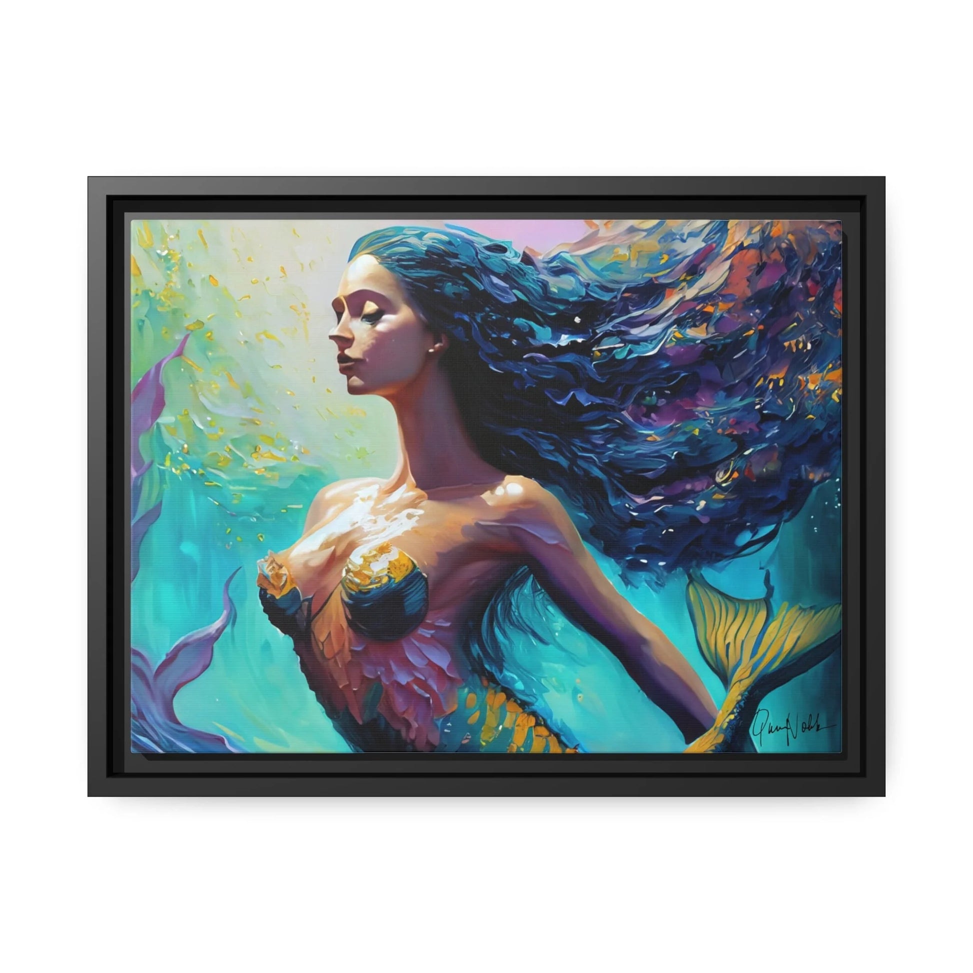 Mermaid Canvas Wall Art with Frame - by Queennoble