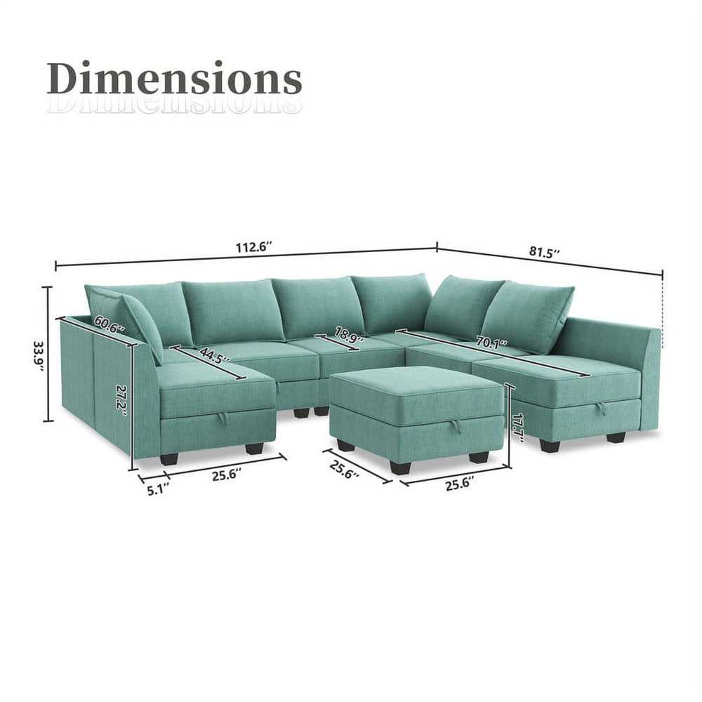 Fabric Sectional Sofa U-Shaped Sofa with Storage for Living Room, Aqua Blue