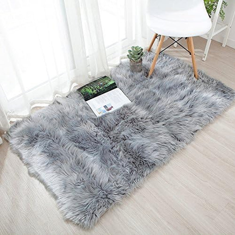 Deluxe Soft Fuzzy Fur Rugs Faux Sheepskin Shaggy Area Rugs Fluffy Modern Kids Carpet for Living Room Bedroom Sofa Bedside Decor(3 X 5Ft, Grey)