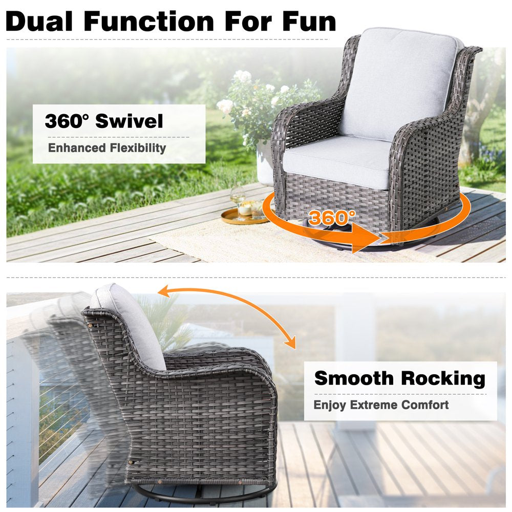 7 Seat Outdoor Patio Furniture Set with 42" Fire Table Wicker Conversation Set with Swivel Chair High Back Sectional Sofa for Balcony