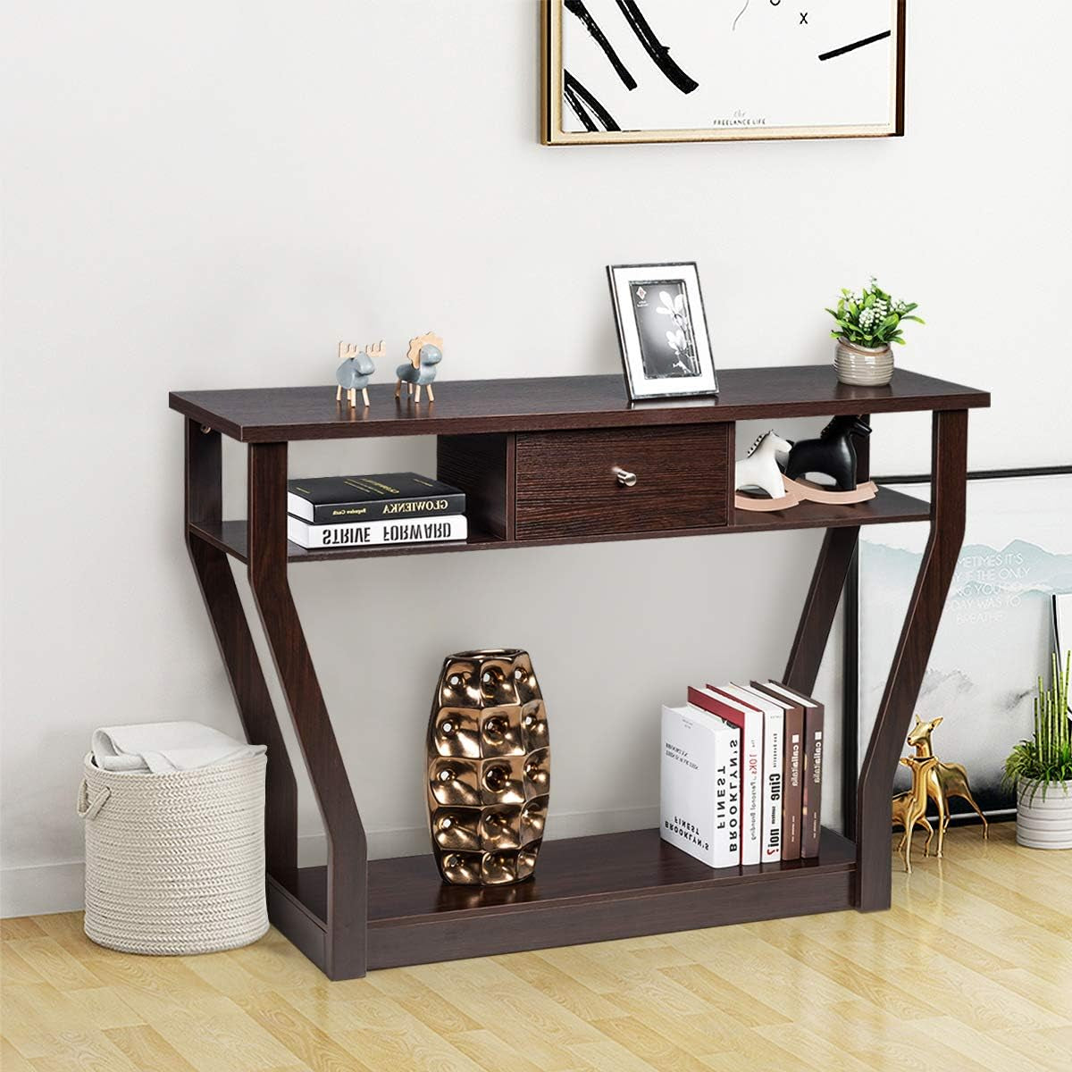 Console Table Modern Easy Assembly Entryway Table W/Storage Drawer and Bottom Shelf,Mufti-Functional Home Furniture for Hallway, Living Room, Bedroom,Office 47 Inch Accent Hall Table (Coffee)