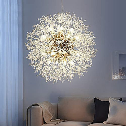 Firework Chandelier,Gold Crystal Chandeliers,12-Lights Sputnik Dandelion Chandelier Pendant Lighting,Ceiling Hanging Light Fixture for Dining Room,Living Room,Bathroom,Bedroom,Kitchen