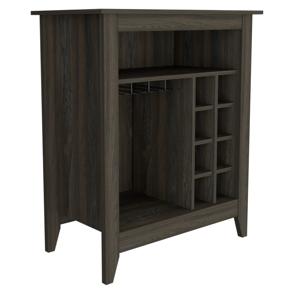 Bar Cabinet Castle, One Open Shelf, Six Wine Cubbies, Carbon Espresso Finish