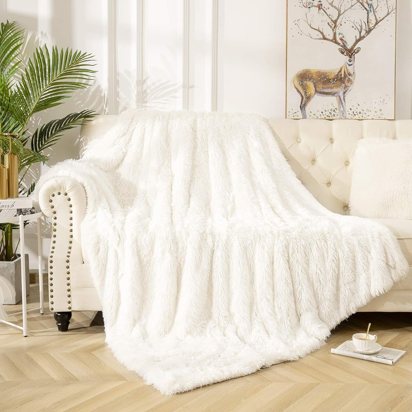 Vasofe Fuzzy Blanket Sherpa Blankets Fluffy Soft Fuzzy Faux Fur Throw Blanket for Xmas Couch Sofa Photo Home Decor Plush Blanket White Bed Throw Size