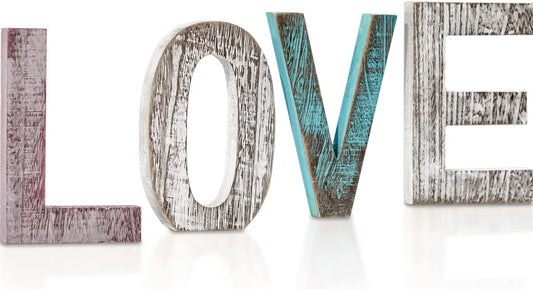 “Love” Decorative Wooden Letters – Large Wood Letters for Wall Décor in Rustic Blue, White and Grey – Rustic Home Decoration for Living Room - Rustic Home Décor Accents – Farmhouse Decor