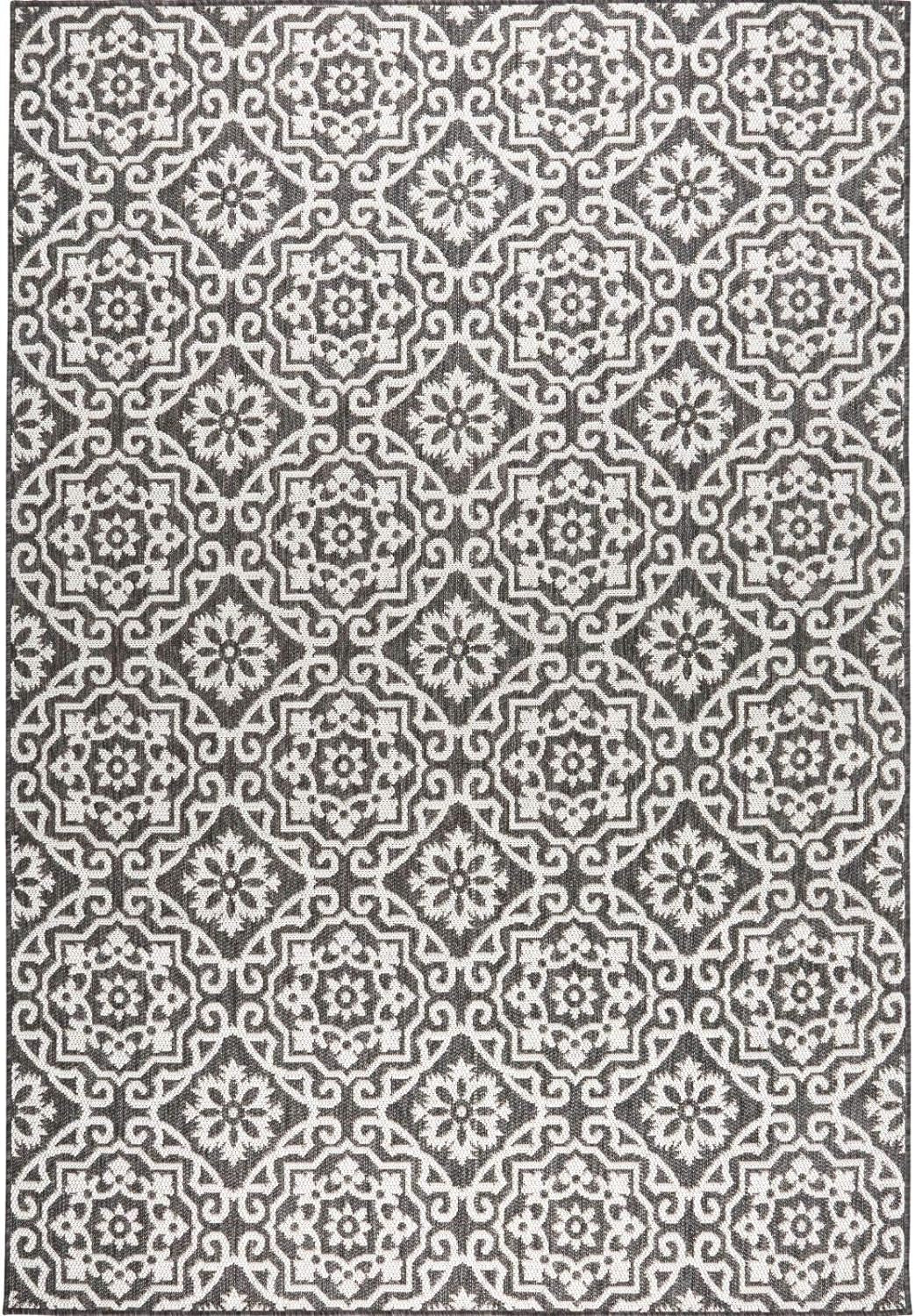 Patio Country Danica Transitional Geometric Indoor/Outdoor Area Rug, Black/Grey, 9'2"X12'5"