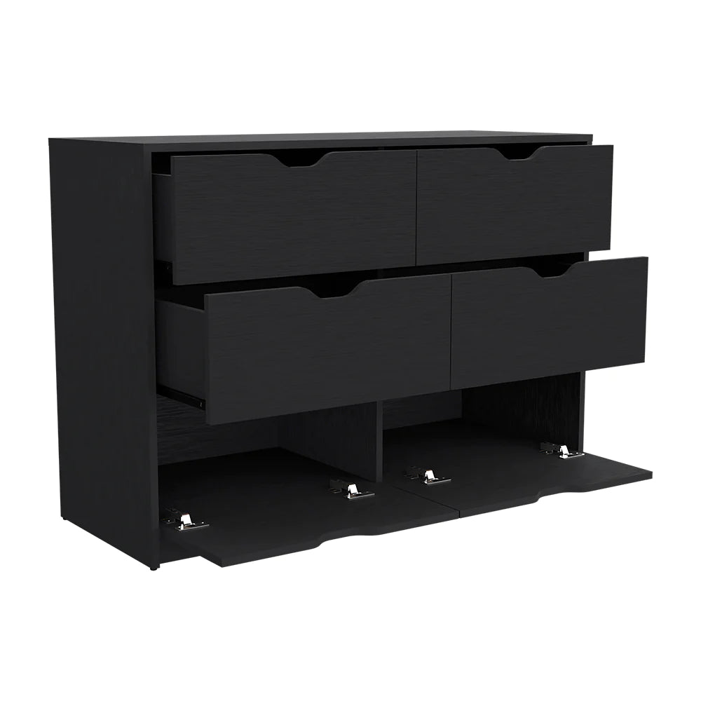 Stockley 3 Piece Bedroom Set, Nightstand + Dresser + Dresser Narrow, Black Wengue Finish