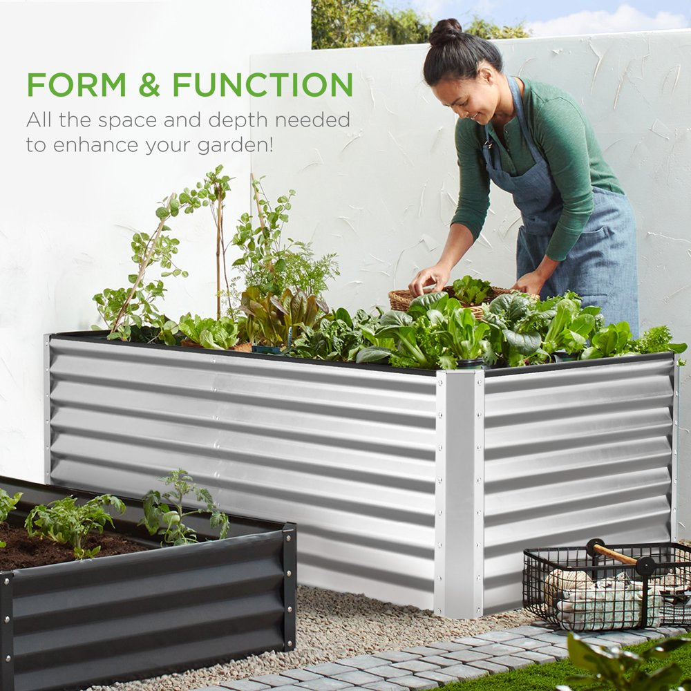 6X3X2Ft Outdoor Metal Raised Garden Bed, Planter Box for Vegetables, Flowers, Herbs - Silver