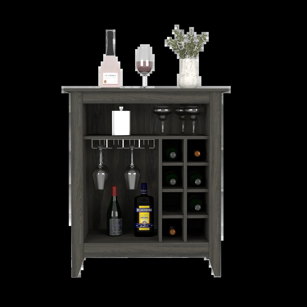 Bar Cabinet Castle, One Open Shelf, Six Wine Cubbies, Carbon Espresso Finish