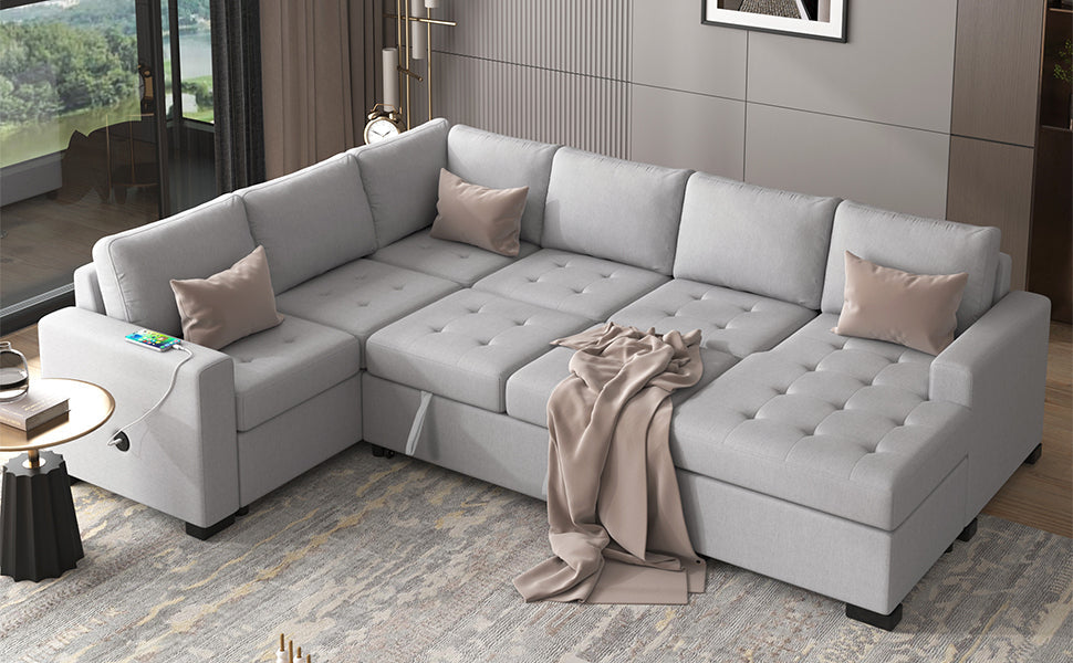 Modular Combination Sofa with Ottoman L-shaped Corner Combination, USB