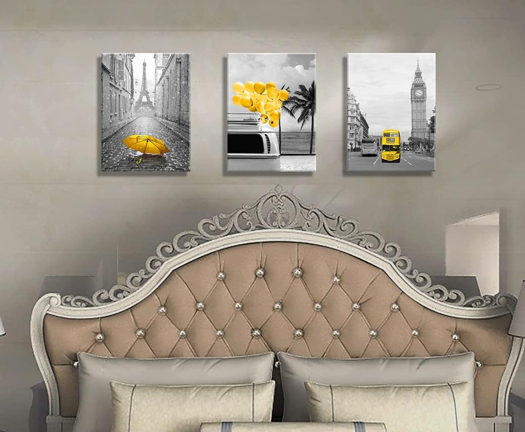 Paris Decor for Bedroom Wall Art Black and White Wall Art Paris Eiffel Tower Decor London Big Ben Tower Canvas Wall Art Kitchen Art Decoration for Living Room Bathroom Wall Art Stretched 12X16 Inchx3