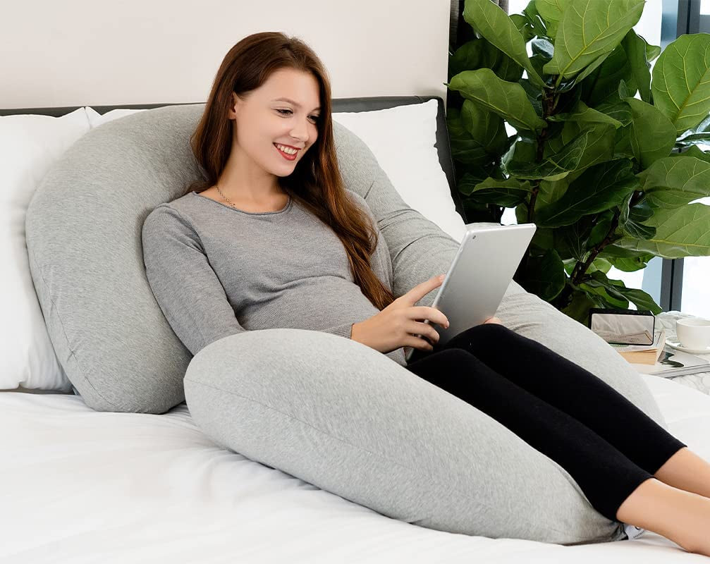 Pregnancy Pillow,Maternity Body Pillow with Velvet Cover,C Shaped Body Pillow for Sleeping (Grey Jersey)