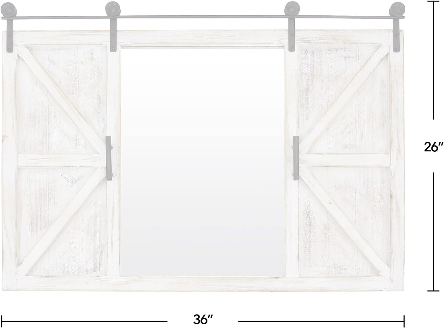 White Hayloft Barn Door Wall Mirror, Large Vintage Decor for for Bedroom, Bathroom Vanity, Wood, Farmhouse, 36 X 26 Inches