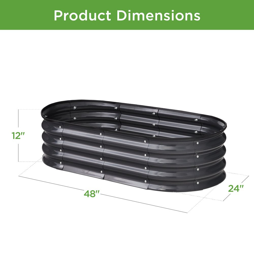 4X2X1Ft Outdoor Raised Metal Oval Garden Bed, Planter Box for Vegetables, Flowers - Charcoal