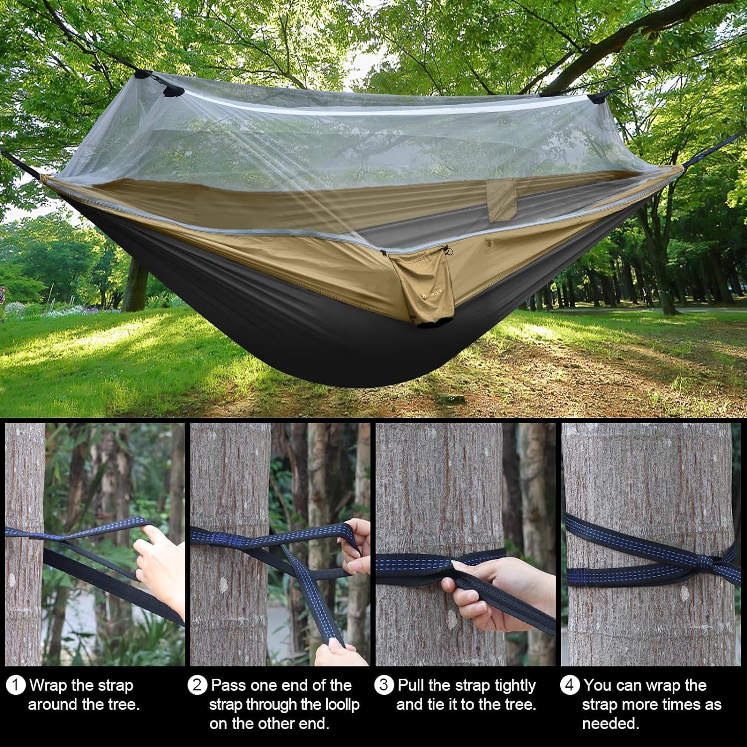 Double Camping Hammock with Net, Lightweight Hammock with Tree Straps, Portable 2 Person Hammock with 210T Nylon Parachute Hammocks for Backpacking | Backyard | Beach | Hiking | Travel