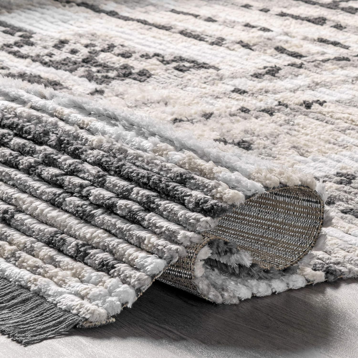 Nicolette Abstract Tile Soft Shag Fringe Accent Rug, 3X5, Beige