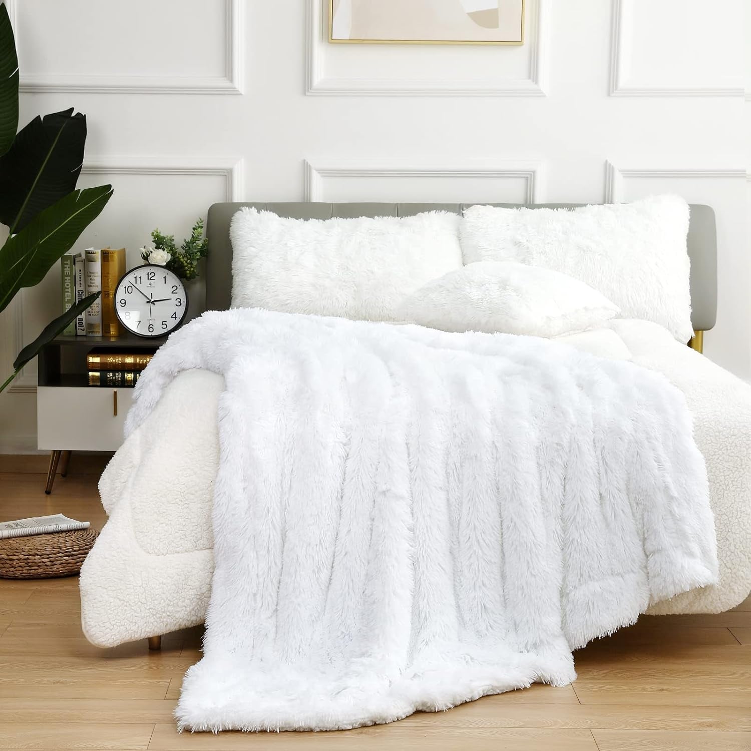 Soft Shaggy Fuzzy Throw Blanket - Fluffy Snuggly Faux Fur Blankets - Warm Cozy Plush Sherpa Blanket for Couch Sofa Bed Photo Props Home Decor (60X80 Inches) White