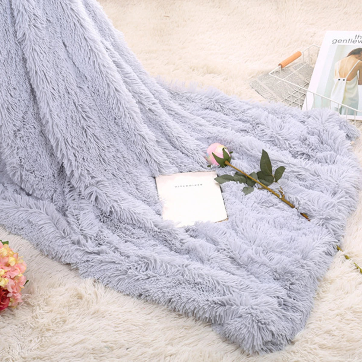 160X200Cm/130X160Cm MECO Large Luxury Shaggy Blankets with Heart Carpet Faux Fur Long Pile Throw Sofa Bed Soft Warm Blanket Shaggy Fluffy Rug