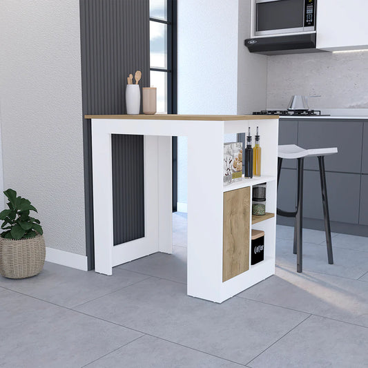 Kitchen Island Wynne with Storage and Cabinet, White / Macadamia Finish