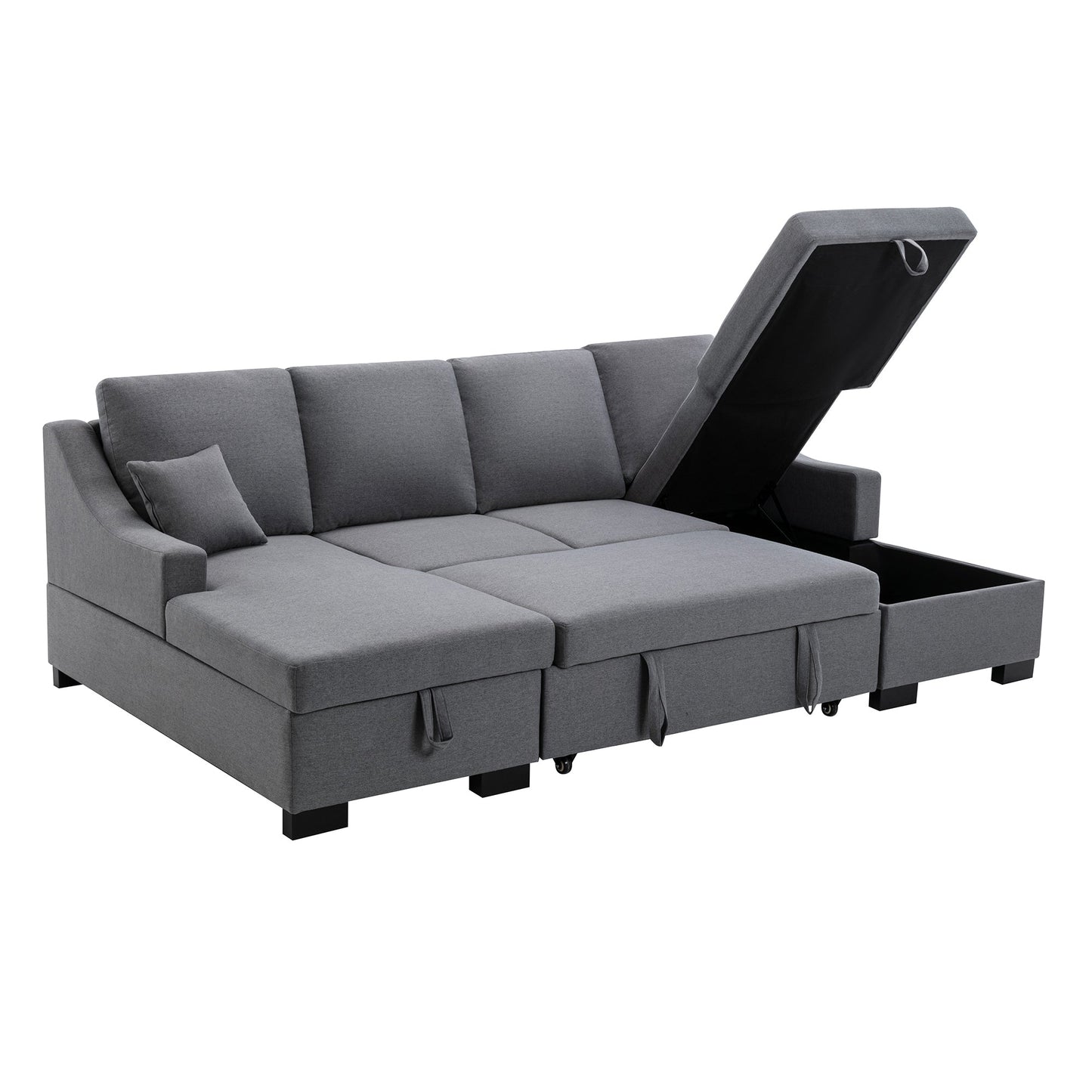 Upholstery Sleeper Sectional Sofa with Double Storage Spaces, 2