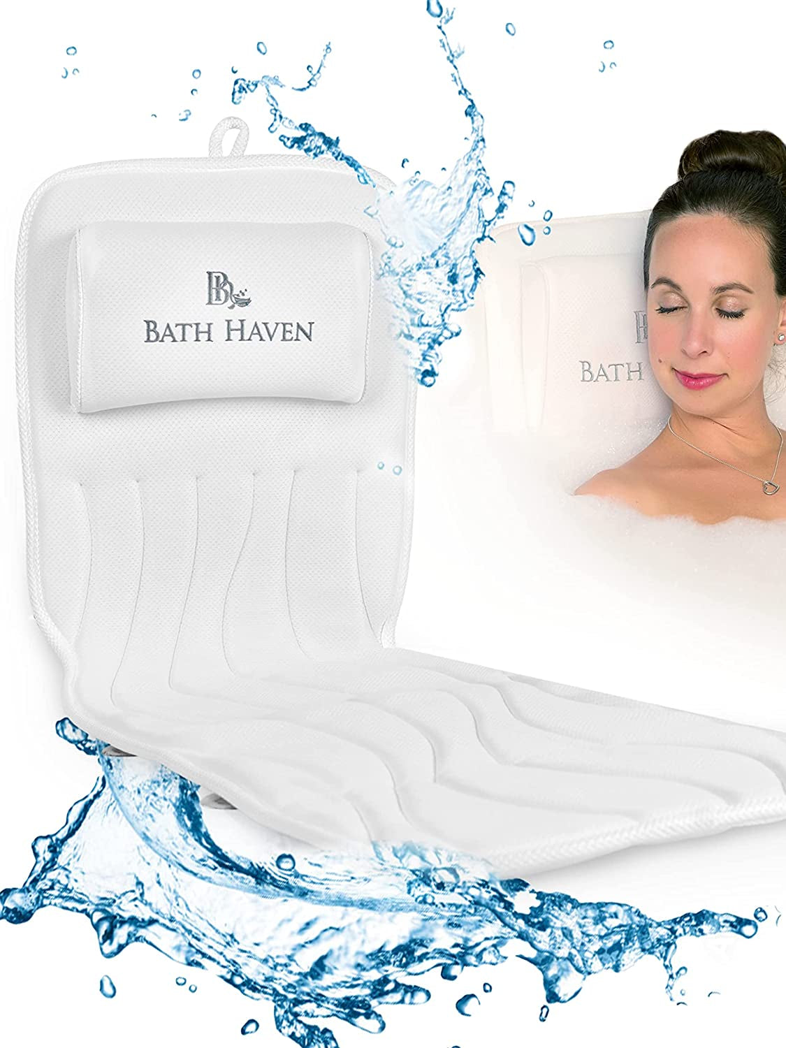 Bath Pillow for Bathtub - Full Body Mat & Cushion Headrest for Women and Men, Luxury Pillows for Neck and Back in Shower Tub or Jacuzzi - Powerful Suction Cups - Spa Accessories Deluxe