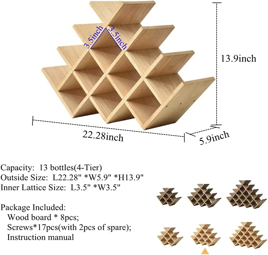 Wooden 13-Bottle Wine Rack - Nature Wood 4-Tier Wine Display Rack/Free Standing and Countertop Wine Storage Shelf - Bottle Holder/Cabinet Glass Rack XHJJ4-NA