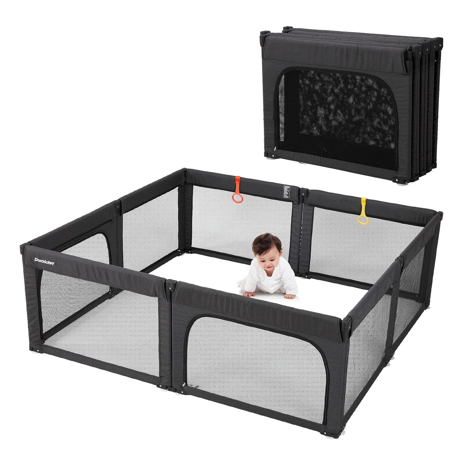 Doradotey Baby Playpen, Shape Adjustable Large & Small Baby Playard for Babies and Toddlers, Foldable Playpen Baby Fence Indoors Play Center Yards, Breathable Mesh Anti-Fall Play Pens(71X79 Black)