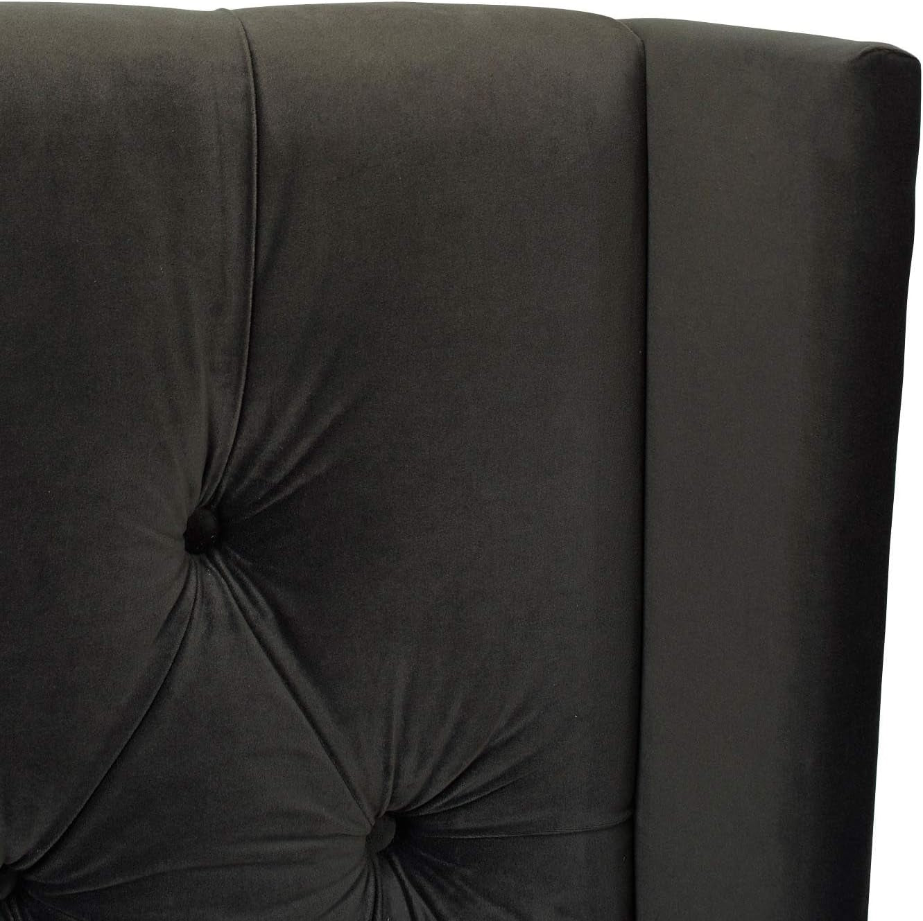 David Tufted Wingback King Bed, Dark Charcoal Grey Velvet