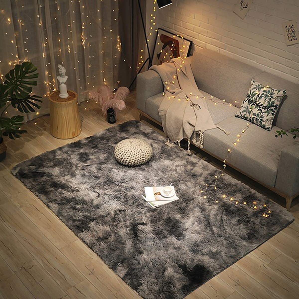 Shag Rug Comfy Bedside Desk Balcony Rug Square Indoor Modern Plush Kids Bedroom Area Rug Dark Grey Non Slip Rug Pads Faux Fur Sheepskin Aesthetic Pet Dog Rug Carpet for Stairs 5X8 Large Rugs