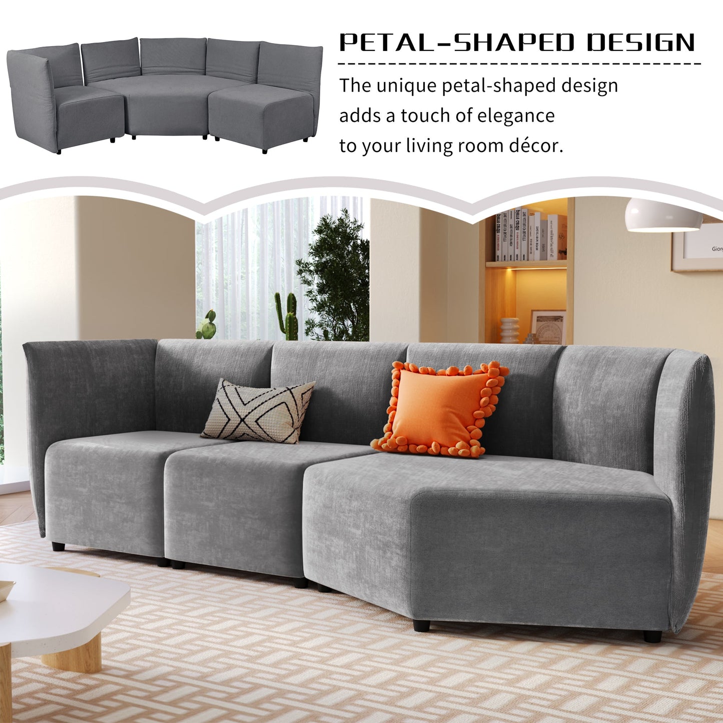 Stylish Sofa Set with Polyester Upholstery with Adjustable Back with