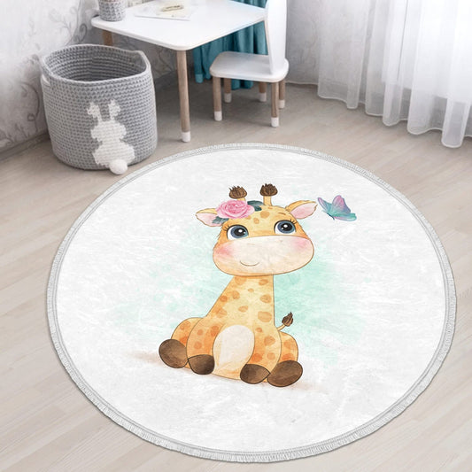 Baby Giraffe Nursery Rug, Kids Room Baby Giraffe Patterned Area Rug,