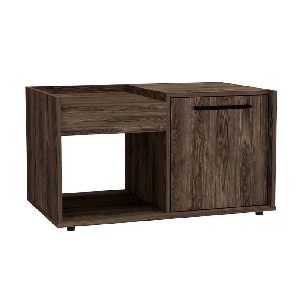 Coffee Table Dext, Single Door Cabinet, One Open Shelf, Dark Walnut Finish