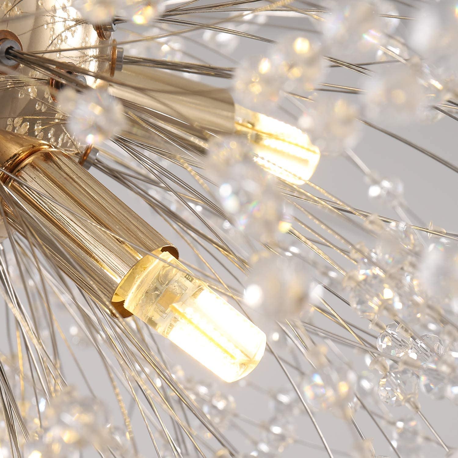 Firework Chandelier,Gold Crystal Chandeliers,12-Lights Sputnik Dandelion Chandelier Pendant Lighting,Ceiling Hanging Light Fixture for Dining Room,Living Room,Bathroom,Bedroom,Kitchen