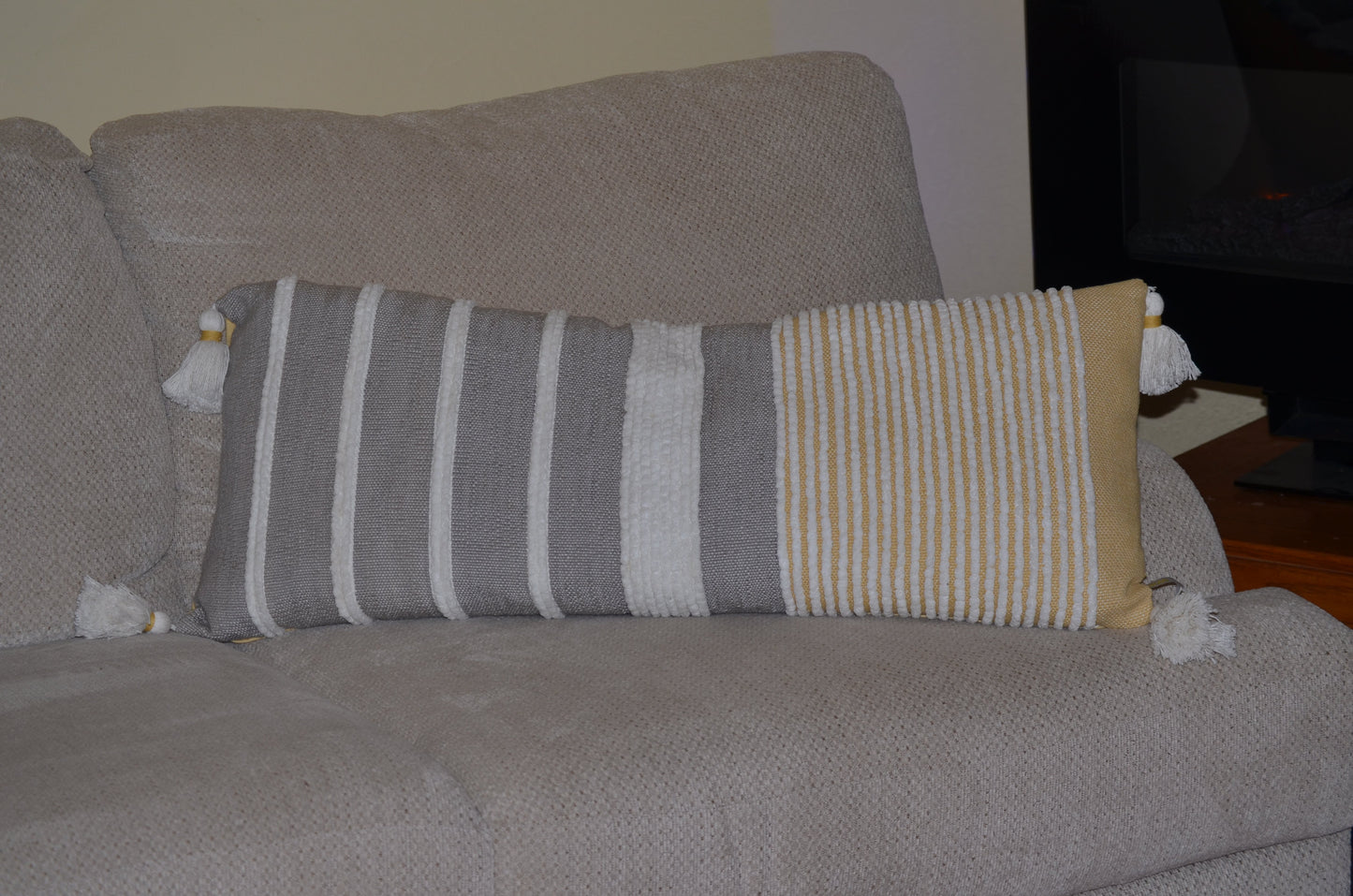 Decorative Long Grey Stripes Throw Pillow (14X36 Inches)