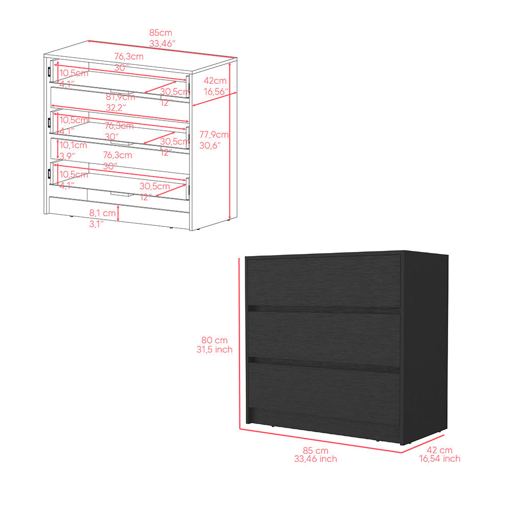 Milford 2 Piece Bedroom Set, Nightstand + Dresser, Black Wengue Finish