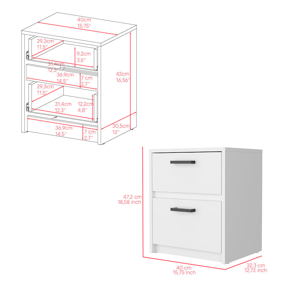 Karval 2 Piece Bedroom Set, Armoire + Nightstand, White Finish